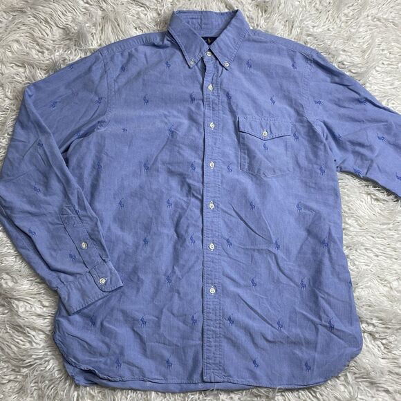 Polo Ralph Lauren Button Long Sleeve Shirt Monogram Embroidered Pony Men’s XL - Picture 2 of 5